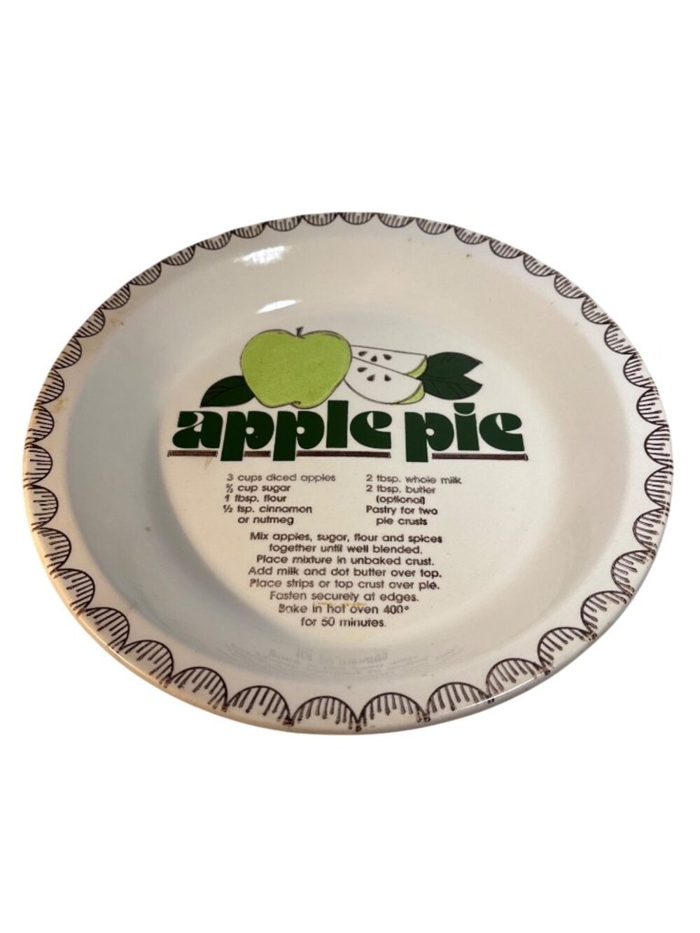 Mount Clemens Ceramic Apple Pie Recipe Plate 10"